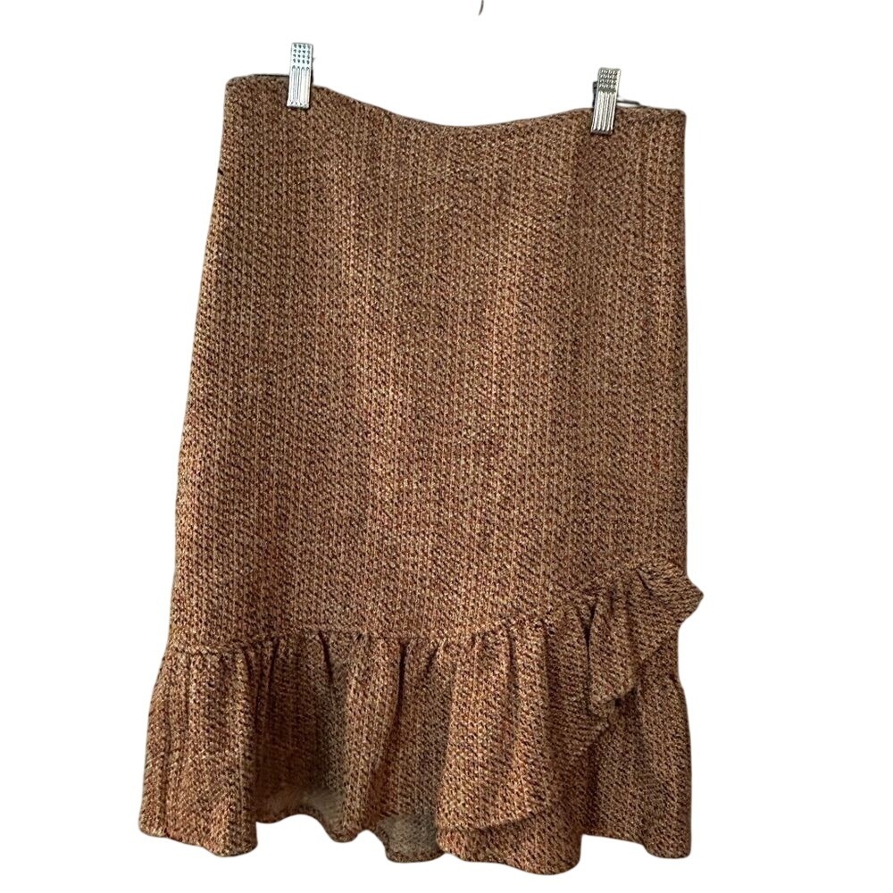 Anthropologie Samantha Dru Womens 6 Tweed Flounce Skirt Pink Coral Ruffle Preppy